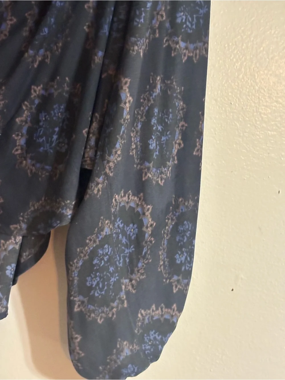 Free People Cowling Around Dark Grey Floral Cowl Neck Oversized Blouse S-M